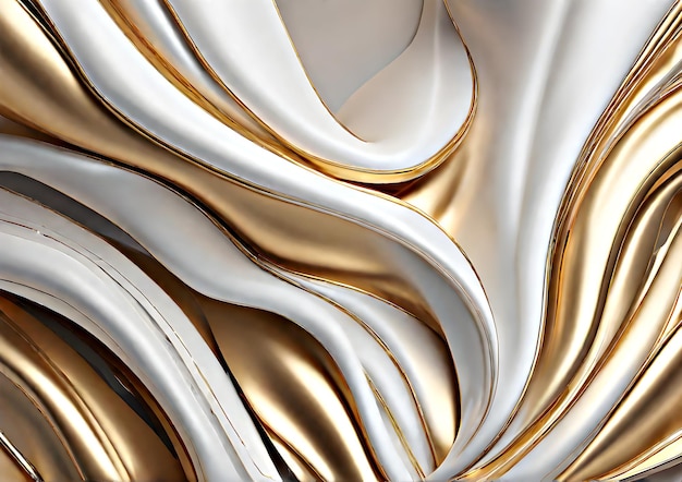 3D White and gold lines background 3D wallpaper gold and white lines Generative AI