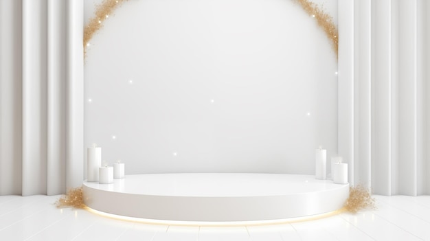 3d white gold luxury wide background with grand podium