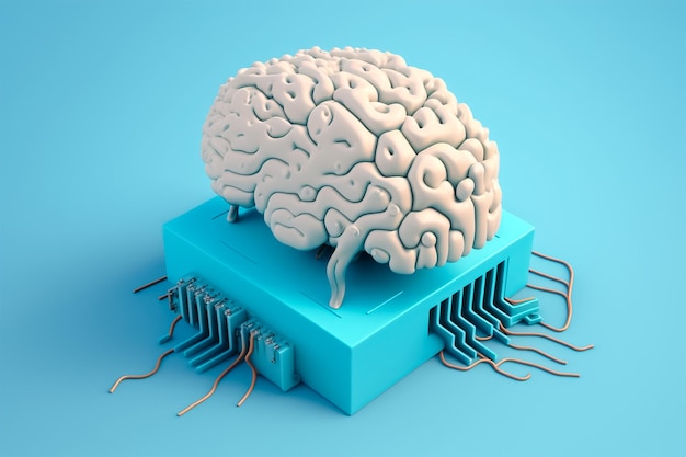 3d white human brain isolated illustration placed on the server. science anatomy background