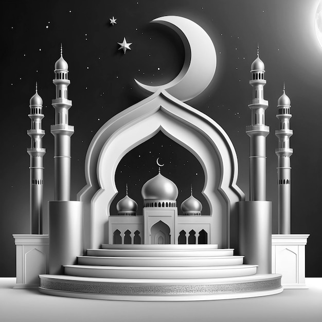 Photo 3d white metallic mosque podium mockup for ramadan kareem product sale social media banner design
