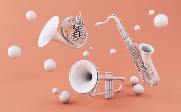 3d White musical instruments 