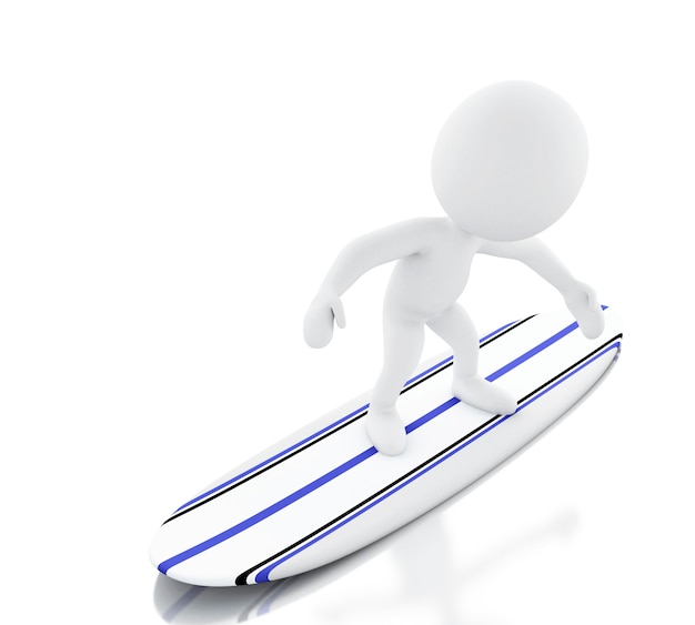 Photo 3d white people surfing on surfboard.