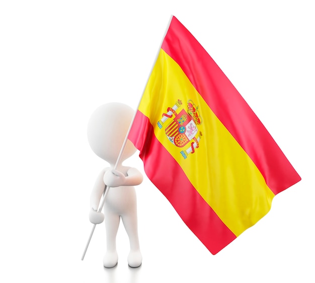 写真 3dスペイン人の旗を持つ白人。