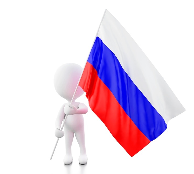 3d Белый человек с флагом России.