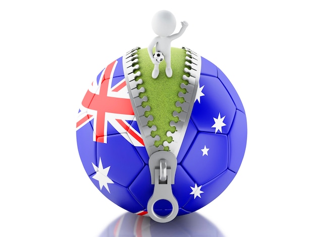 3d white people with soccer ball of Australia