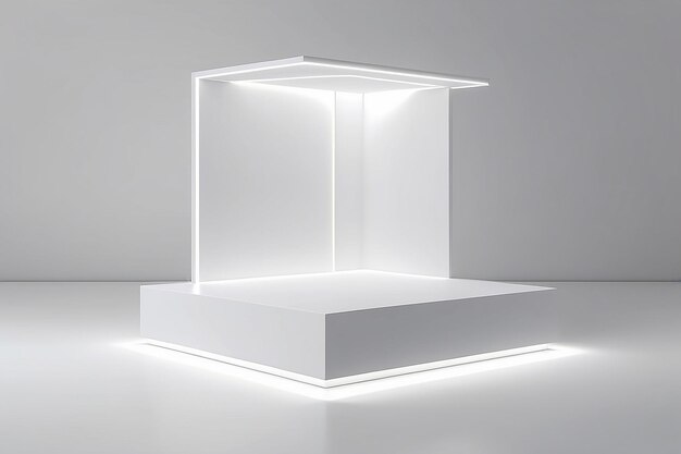 3d white podium abstract background with neon shining light for banner display on website