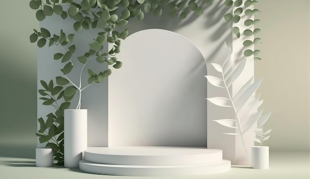 3D white podium for beauty skincare products display stand to show cosmetic product AI Generated