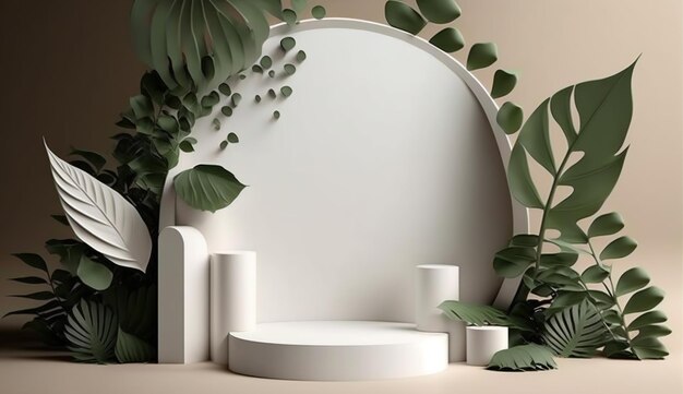 3D white podium for beauty skincare products display stand to show cosmetic product AI Generated