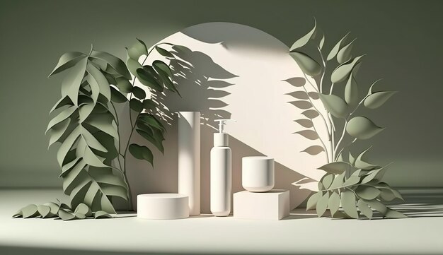 3D white podium for beauty skincare products display stand to show cosmetic product AI Generated