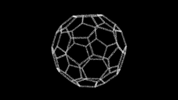 3D white polyhedral ball on black backdrop Object consisting of flickering particles Science tutorial concept Abstract backdrop for logo title presentation 3D animation