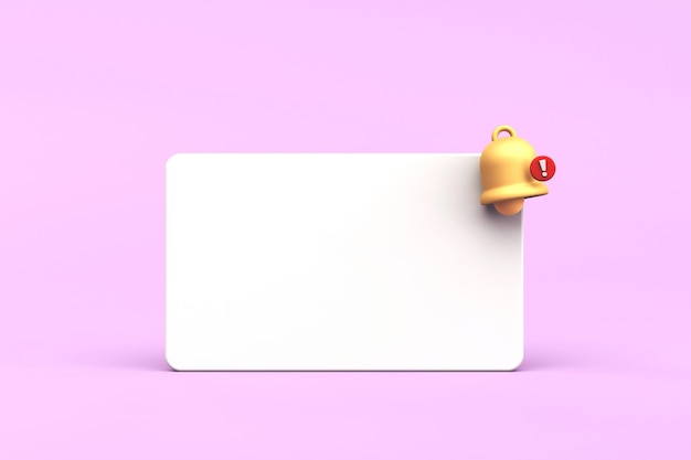 3d white reminder pop up bell push notification symbol empty application message on pink background blank note icon copy space for text 3d rendering