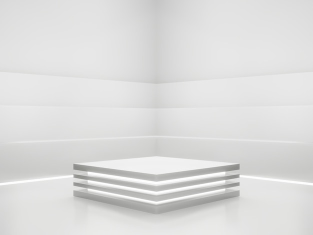 3D White SciFi product display achtergrond Wetenschappelijk podium met witte neonlichten