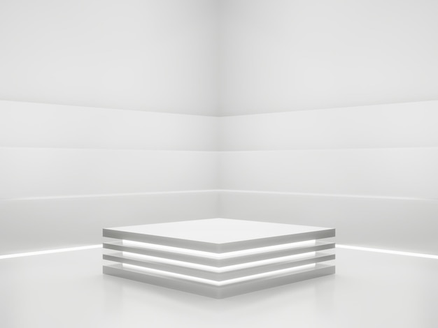 3D 흰색 SciFi 제품 디스플레이 배경 흰색 네온 불빛이 있는 과학 연단