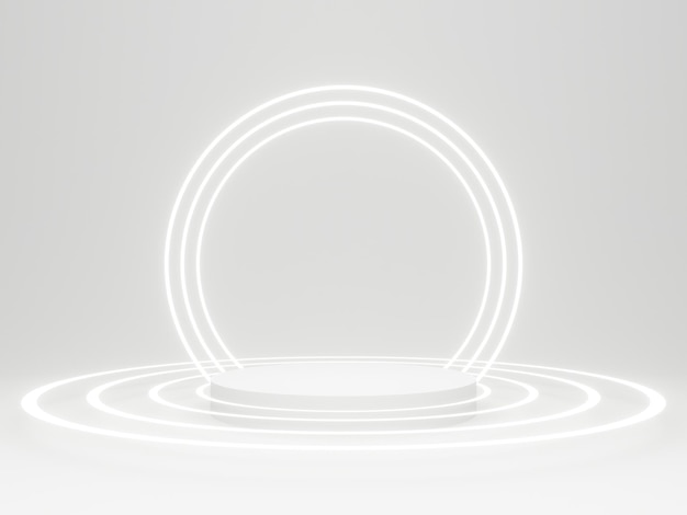 3D 흰색 SciFi 제품 디스플레이 배경 흰색 네온 불빛이 있는 과학 연단