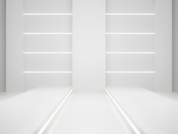 3D White SciFi product display mockup Wetenschappelijk podium met witte neonlichten