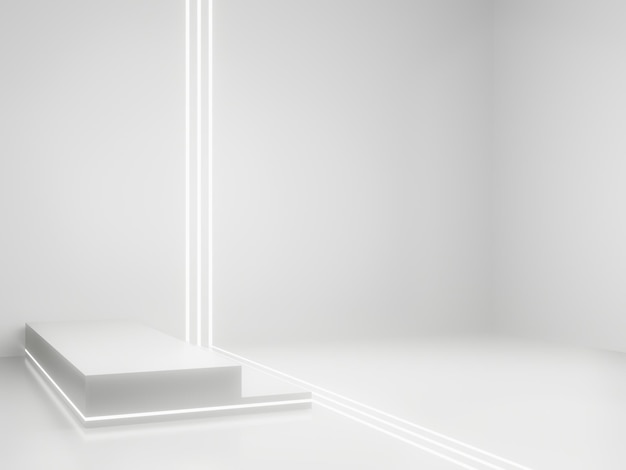 3D White SciFi product display mockup Wetenschappelijk podium met witte neonlichten