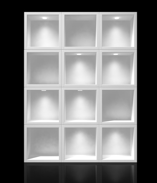 Photo 3d white shelves for exhibit