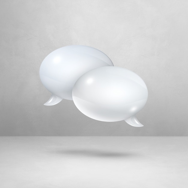 3D white speech bubbles isolated on light grey square background