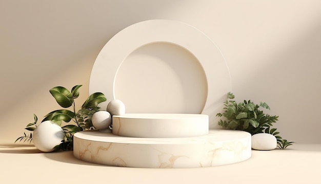 3D White stone nature product display podium platforms cosmetic placement studio platform