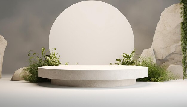 3D White stone nature product display podium platforms cosmetic placement studio platform