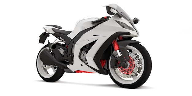 격리 된 흰색 배경에 3d 흰색 슈퍼 스포츠 오토바이. 3d 그림입니다.