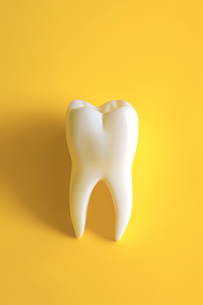 3d white teeth root on a yellow background 3d render of zirconia crown illustration with copy space