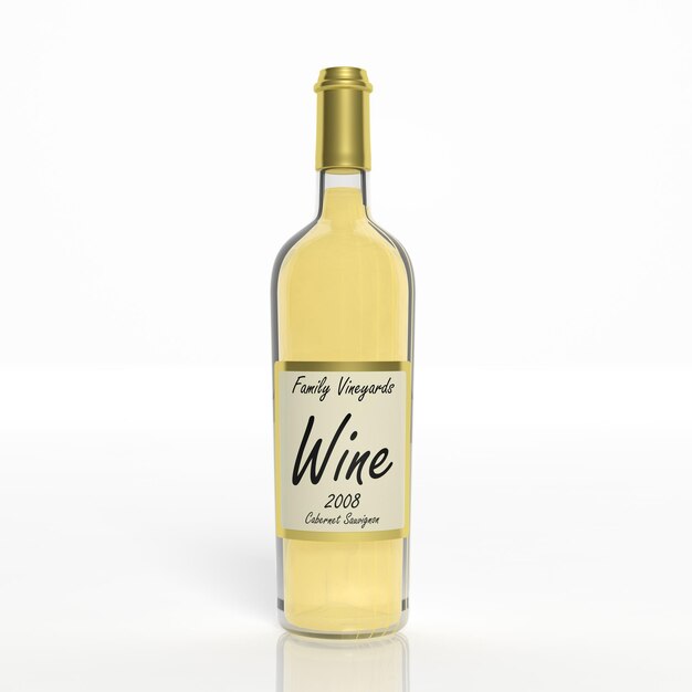 3D wine transparent glass bottle isolated on white