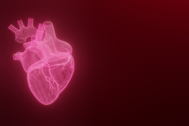 3D wireframe hearts render isolated 