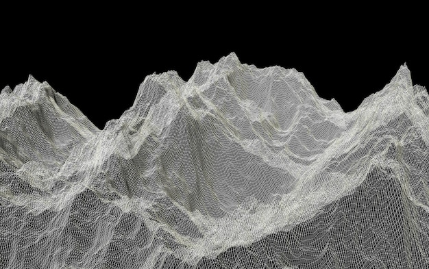 写真 山の多角形の風景3dレンダリングの3dワイヤーフレーム