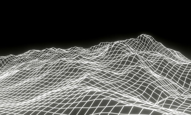 3D wit raster neon berg Wireframe terrein