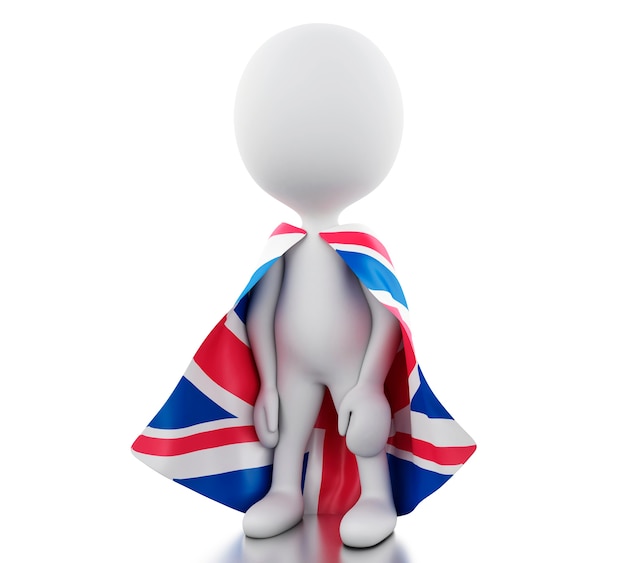 3D-witte mensen met vlag van het Verenigd Koninkrijk.