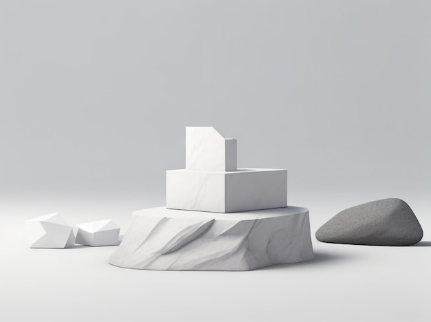 3D witte stenen podiumweergave creatieve illustratie