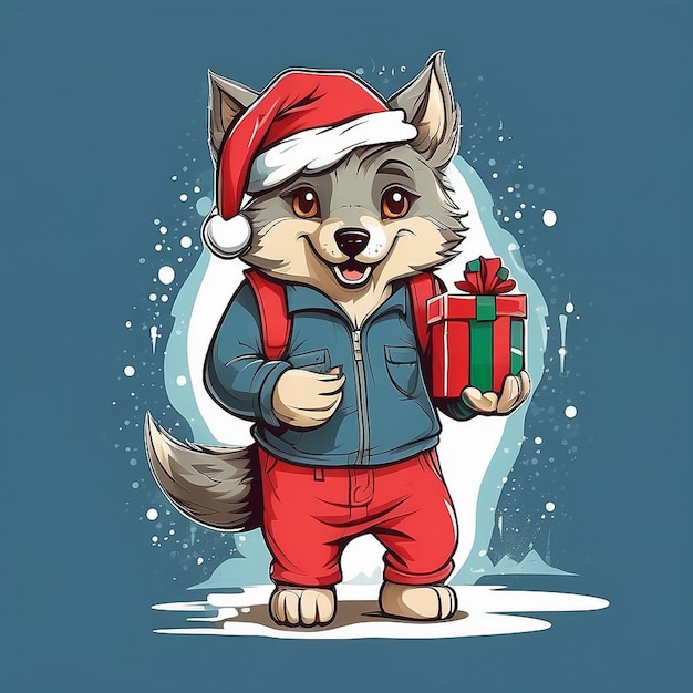 3d wolf and christmas characters