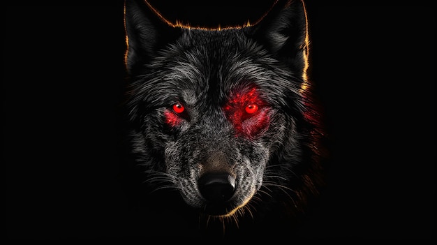 3d wolf illustration on black background made by generative AI