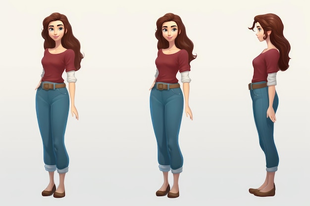 Foto ragazza 3d vestita da principessa disney personaggi di cartoni animati sprite di design su sfondo bianco