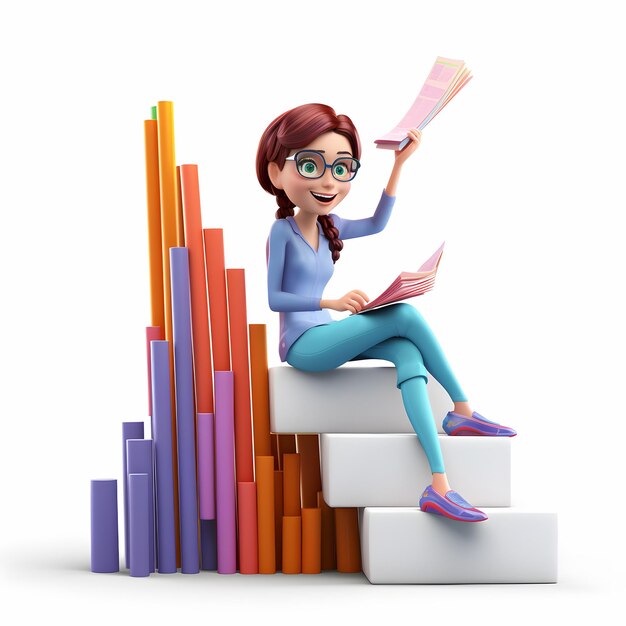 3d woman with graph