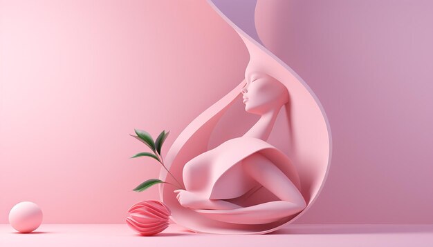 3D Womens' Day ミニマリストで柔らかいポスターデザイン