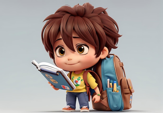 3D Wonderland Cartoon Kid Immersed in Reading