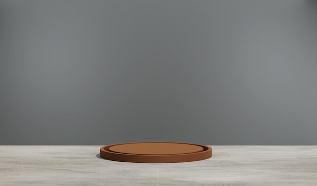 3d wood plate with grey minimalist industrial background. For showing food and drink promotion