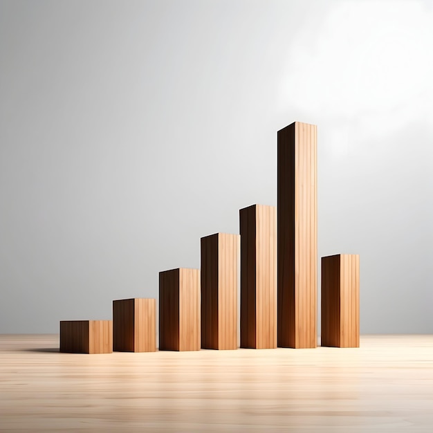 3D wooden bar chart illustration Wooden bar chart with depth Threedimensional wooden bar graph 3