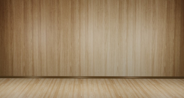 3D wooden floor and cement background with designed lighting spread throughout the room.