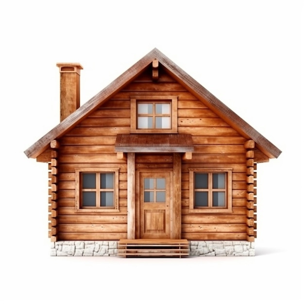 3d wooden house model isolated on white background