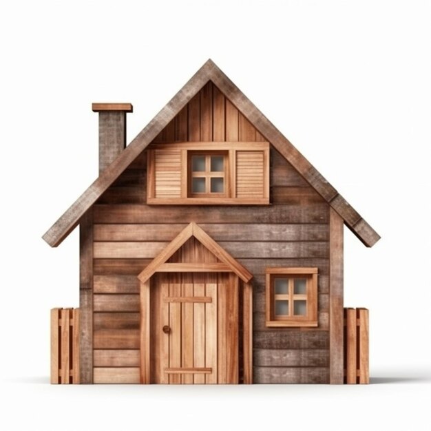 3d wooden house model isolated on white background