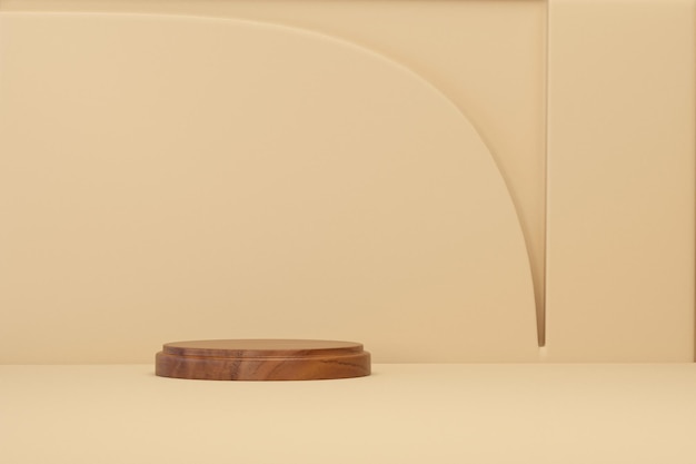3D木製表彰台と抽象的な背景パステルベージュと茶色の色のシーン