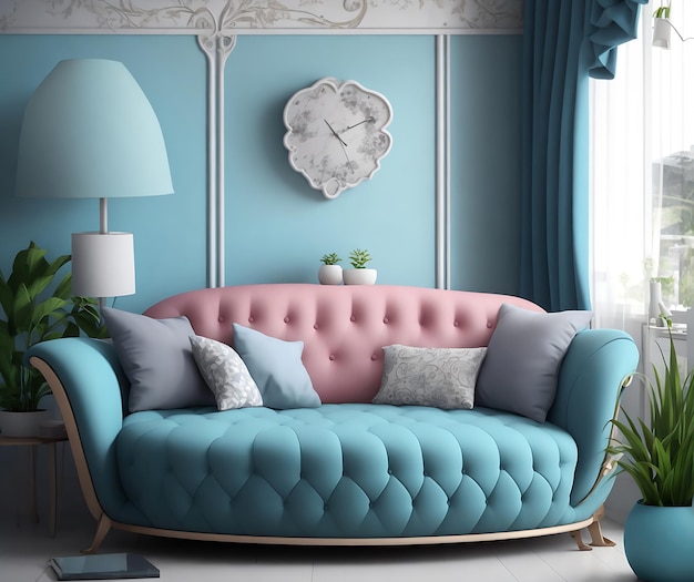 3D woonkamer Interieur met sofa illustratie