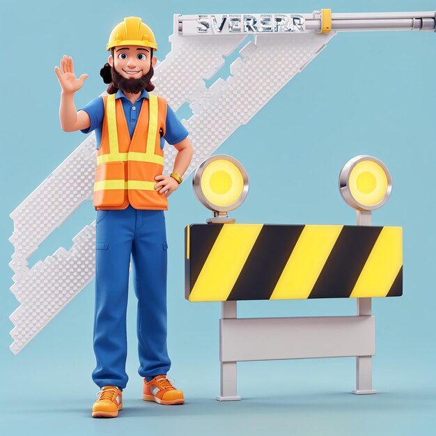 3d worker and under construction sign 3d rendering isolated