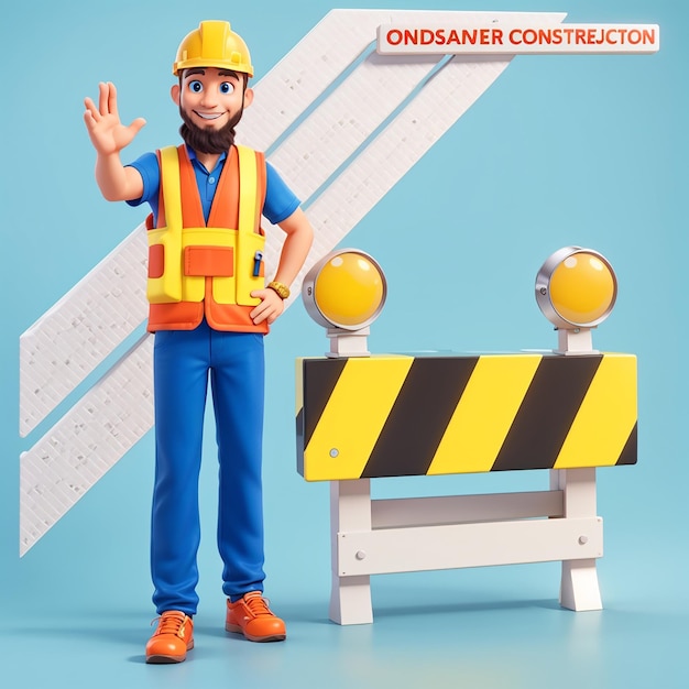 3d worker and under construction sign 3d rendering isolated