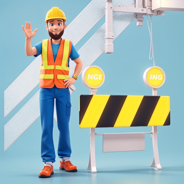 3d worker and under construction sign 3d rendering isolated