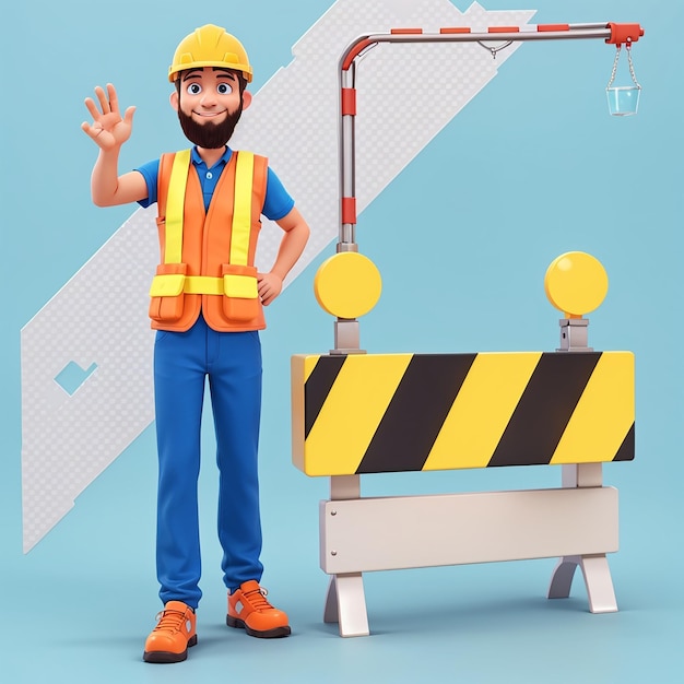 3d worker and under construction sign 3d rendering isolated