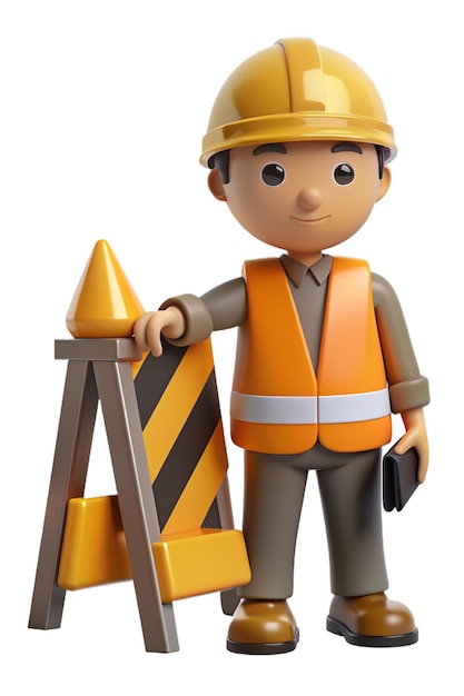 3d worker and under construction sign 3d rendering isolated